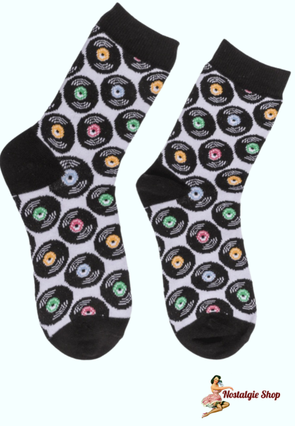 Retro Socken mit Vinyl-Schallplatten Design (Gr. 42–46)