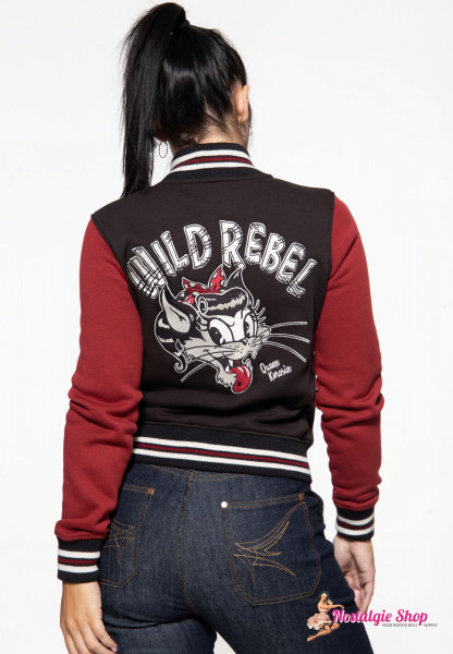 Queen Kerosin college sweat jacket "Wild Rebel" - black/red