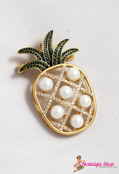Brosche Ananas mit Perlen