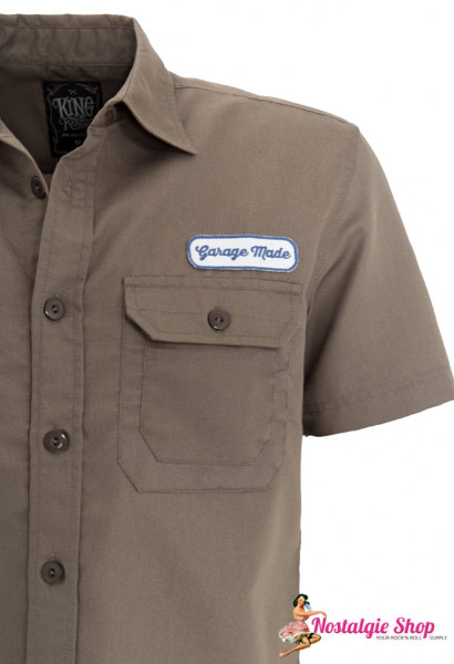 King Kerosin Workshirt mit Rückenstickerei &quot;Speedway Kings&quot; - oliv oder rost