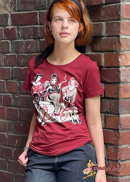 Queen Kerosin - T-Shirt „Girls Girls Girls“ in Rot