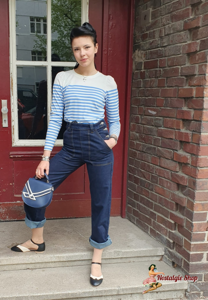 Sugarhill Brighton - Umah Jersey Top, Off White/French Blue Stripe