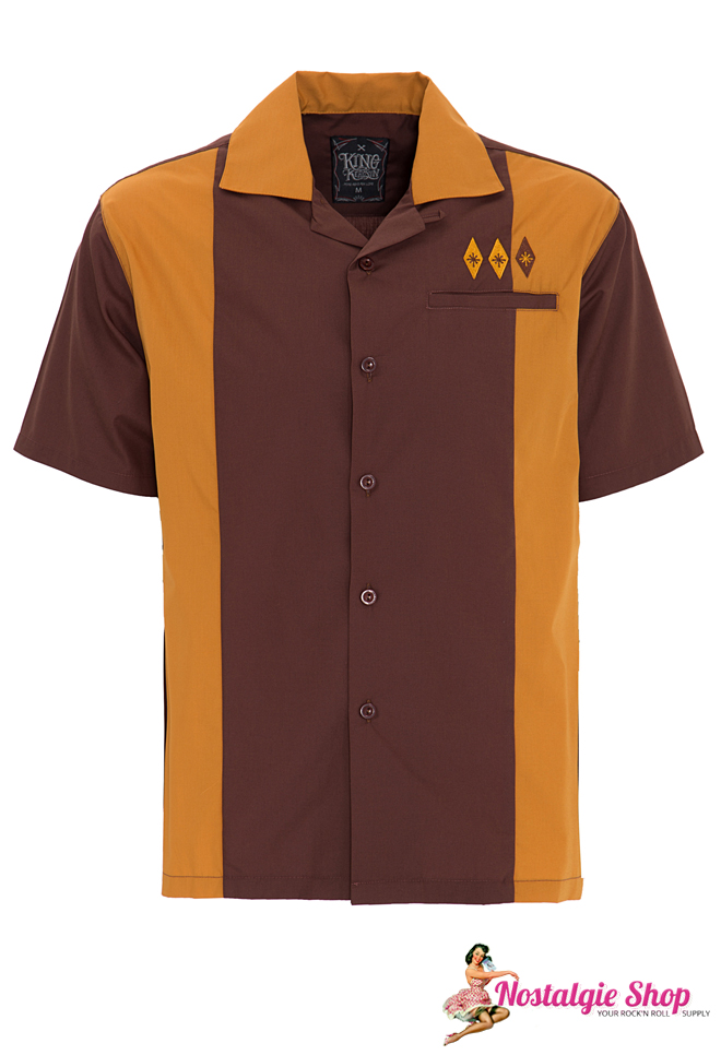 Herren Bowling Shirt Kubanischer Stil Retro Kurzarm Button Down Freizeithemd