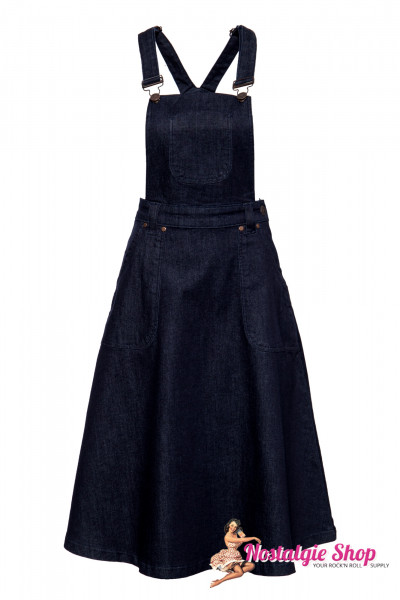 Queen Kerosin Denim Workwear Bib Dress - dark blue