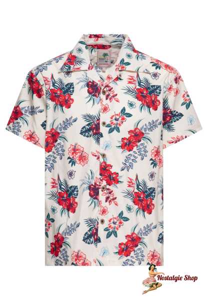 King Kerosin - HAWAIIHEMD 'HIBISCUS' IN OFFWHITE