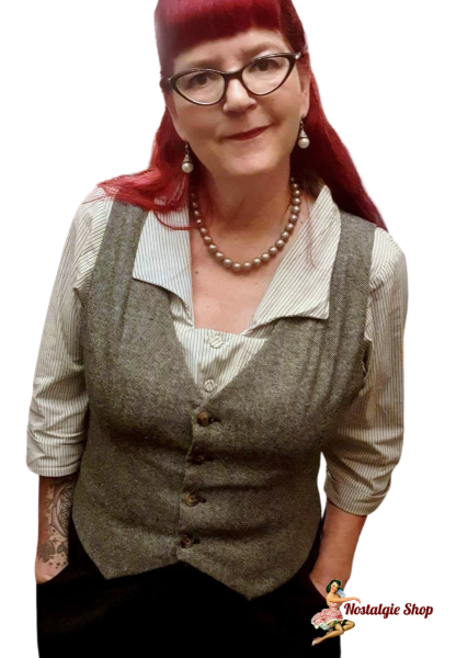 Banned - Selma Herringbone Waistcoat Grey Fitted Vest